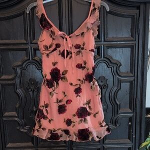 Elegant Floral Mini Dress in Pink and Black
